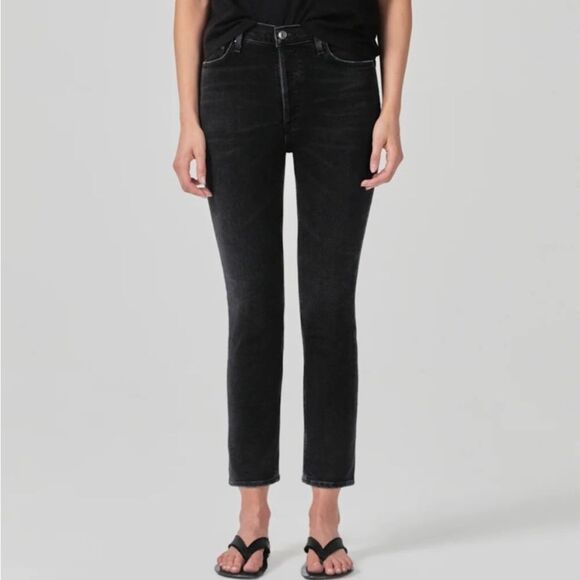 NWOT Agolde Nico High Rise Slim Fit Black Jeans Size 25 - Picture 6 of 13